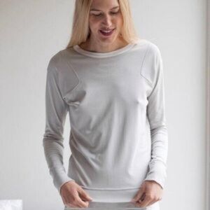 Lunya Organic Pima Cotton Long Sleeve Top Thumb Holes Crewneck White XS